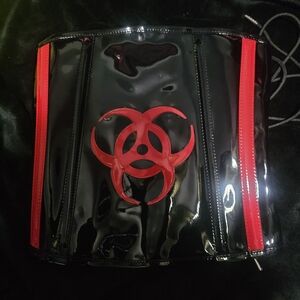 Black and Red Biohazard Pvc Vinyl Cybergoth Corset